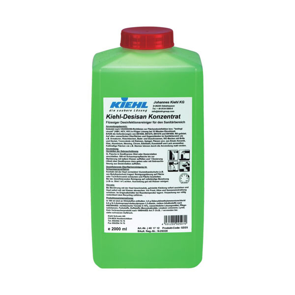 KIEHL Desisan konz.3x 2L savmentes tisztító és fertőtlenítőszer koncentrátum, felhasználható szaniter helyiségek minden felületén.